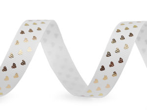 Premium-Ripsband mit Metallic-Herzmuster - 15 mm