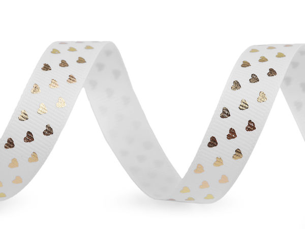 Premium-Ripsband mit Metallic-Herzmuster - 15 mm