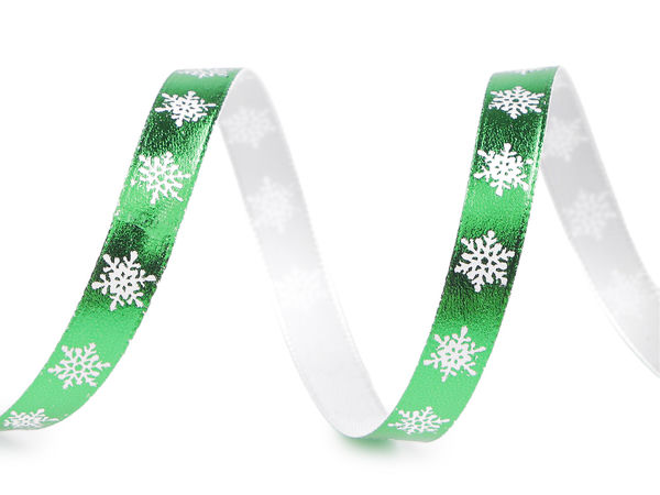 Weihnachtsband mit metallischem Schneeflocken-Druck (10 mm) – Festliches Geschenk- und Bastelband