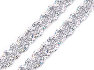 Premium Silber-Hologramm Pailletten-Satin-Rüschenborte (20 mm) – Glitzerndes Lurex-Band für Bekleidung, Kleider & Basteln (13,5 m)