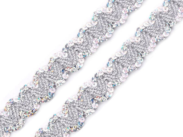 Premium Silber-Hologramm Pailletten-Satin-Rüschenborte (20 mm) – Glitzerndes Lurex-Band für Bekleidung, Kleider & Basteln (13,5 m)