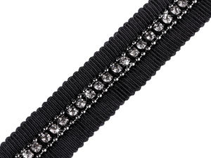 Premium-Zierborte mit Strass und Kette - 15 mm (Schwarz)
