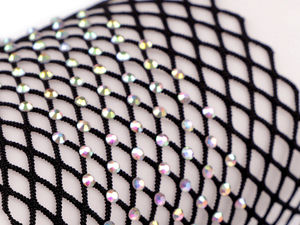 Elastisches Netzband / Netzborte mit Straßsteinen, Breite 75 mm