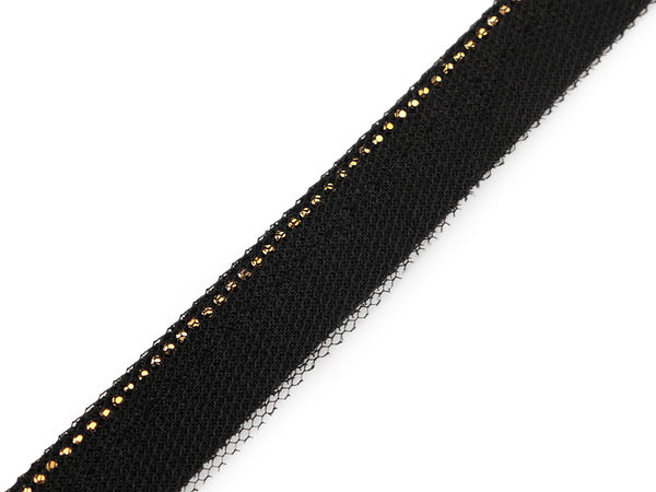 Schwarzes Strass- und Tüll-Paspelband - Elegante Kantenverzierung und Einfassung für Abendmode & Accessoires, 15 mm und 20 mm