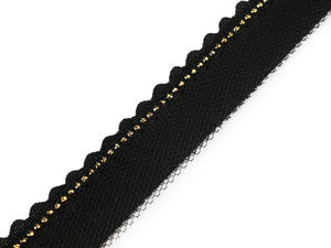Schwarzes Strass- und Tüll-Paspelband - Elegante Kantenverzierung und Einfassung für Abendmode & Accessoires, 15 mm und 20 mm