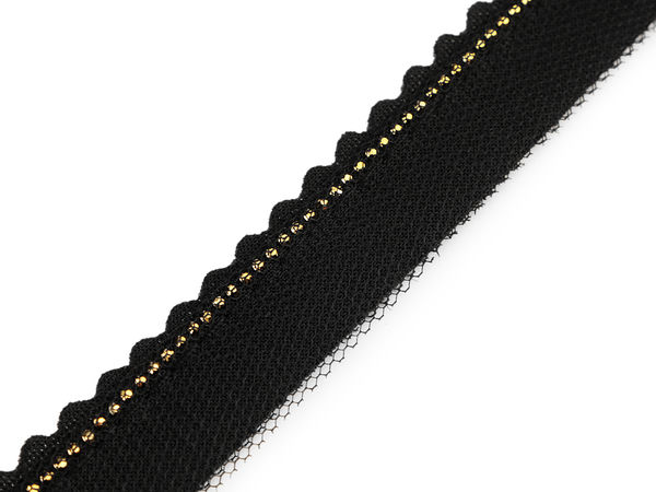 Schwarzes Strass- und Tüll-Paspelband - Elegante Kantenverzierung und Einfassung für Abendmode & Accessoires, 15 mm und 20 mm