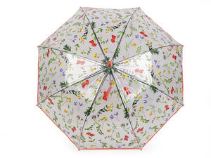 Transparenter Damen-Stockschirm mit Automatik - Florales Wiesenblumen-Muster