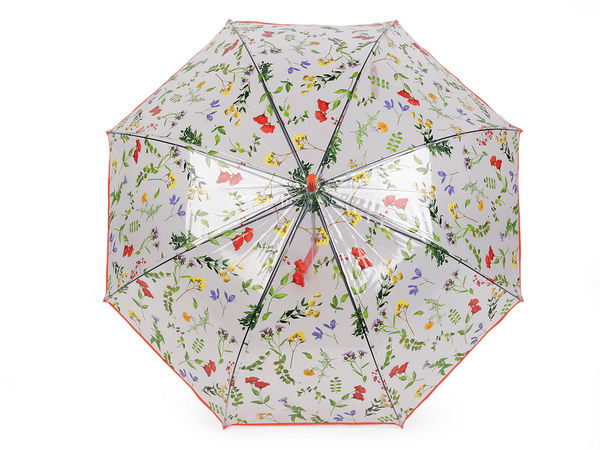 Transparenter Damen-Stockschirm mit Automatik - Florales Wiesenblumen-Muster