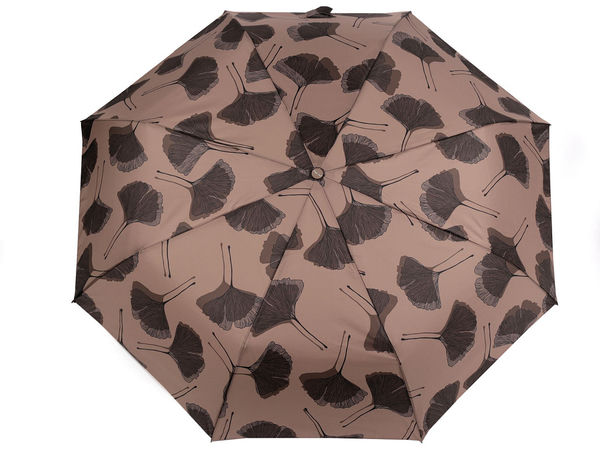 Eleganter Damen-Taschenschirm mit Automatik - Winddichter Regen- und Sonnenschirm mit Ginkgoblatt-Muster