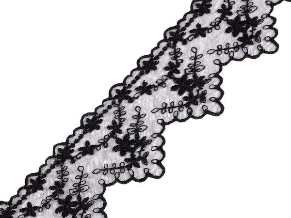 Hochwertige bestickte Spitzenborte auf Monofilament-Netz, 65 mm Breite - Elegantes florales Spitzenband für Brautkleider, Hochzeiten und Abendmode