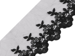 Bestickte Spitze / Borte auf Monofilament, Breite 90 mm