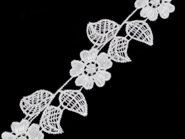 Premium Guipure-Spitzenborte in Weiß mit Blumenmuster - 35 mm elegantes Band für Brautmode, Lingerie und luxuriöse Heimdekoration