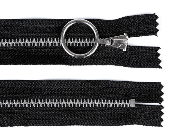 Premium Metall-Reißverschluss nicht teilbar Nr. 4 - 20 cm, Schwarz mit silbernen Zähnen und Ringschieber