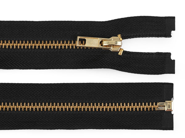 Premium-Metallreißverschluss Nr. 5 (teilbar) mit goldfarbenen Messingzähnen, 60 cm - Schwarz