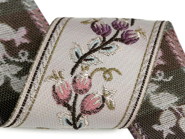 60 mm Gewebte Jacquard-Borte in Gobelin-Optik – Edles Zierband mit Blütenknospen-Muster für Näharbeiten & Heimdekoration