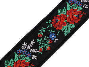 Premium schwarze gewebte Jacquard-Trachtenborte - 55 mm Zierband mit traditionellem Muster