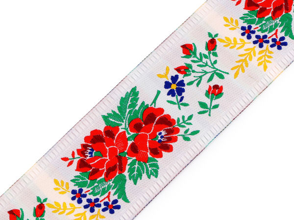 Traditionelle gewebte Trachten-Jacquardborte - 55 mm Breite - Weiß (Zweite Wahl)