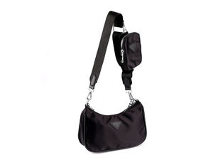 2-in-1 Nylon-Handtasche mit silberner Kette 26x16 cm
