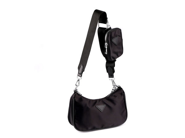 2-in-1 Nylon-Handtasche mit silberner Kette 26x16 cm