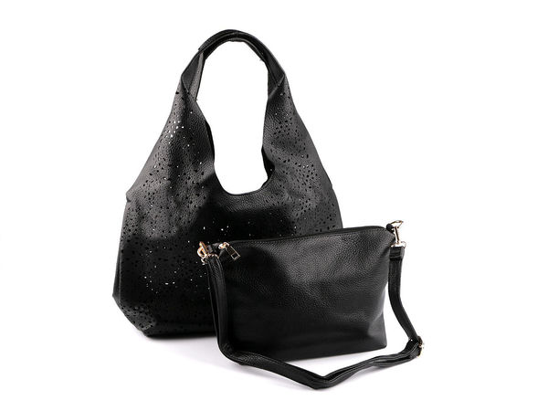Wendbares 2-in-1-Handtaschenset aus perforiertem Öko-Leder - Großer Shopper und Umhängetasche