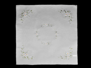 Elegante Tischdecke mit Blumenstickerei (86x86 cm) – Premium quadratische weiße Tischwäsche mit Zackenrand für Alltag & festliche Anlässe