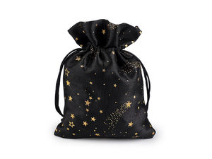 Eleganter Weihnachts-Geschenkbeutel mit Kordelzug und goldenen Metallic-Sternen, 13x18 cm
