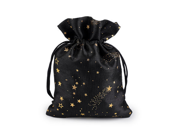 Eleganter Weihnachts-Geschenkbeutel mit Kordelzug und goldenen Metallic-Sternen, 13x18 cm