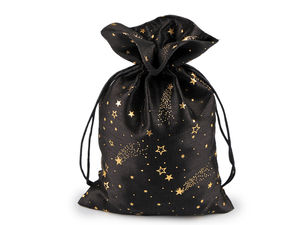Premium-Weihnachtsgeschenkbeutel mit goldenen Metallic-Sternen - Eleganter schwarzer Sack mit Kordelzug (20x30 cm)