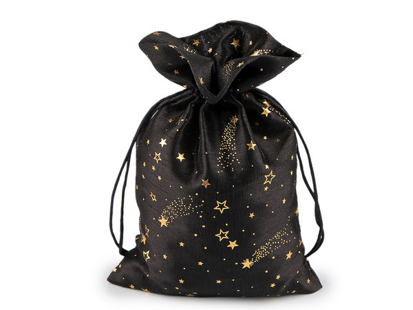 Premium-Weihnachtsgeschenkbeutel mit goldenen Metallic-Sternen - Eleganter schwarzer Sack mit Kordelzug (20x30 cm)