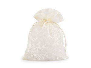 Elegante bestickte Organzasäckchen mit Satin-Kordelzug - 13x18 cm