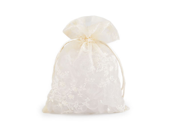 Elegante bestickte Organzasäckchen mit Satin-Kordelzug - 13x18 cm
