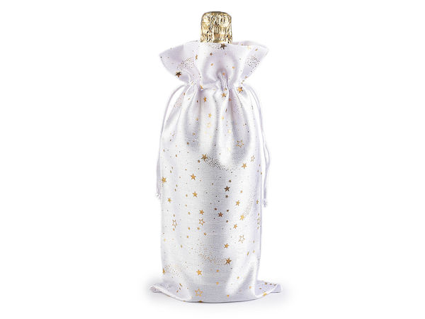 Premium Weihnachts-Flaschengeschenkbeutel - Weinbeutel mit Kordelzug und goldenem Metallic-Sternenaufdruck (15x33 cm)