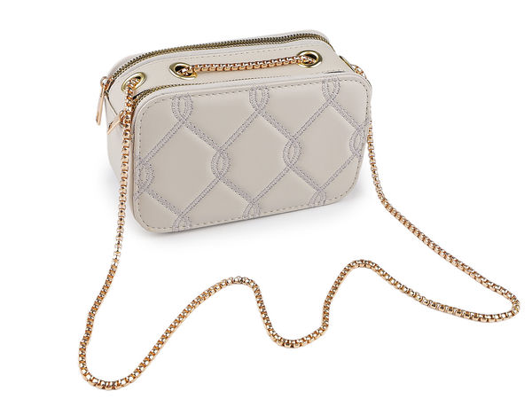 Gesteppte Damen-Umhängetasche - Elegante, kompakte Crossbody-Bag und Clutch mit verstellbarem Kettenriemen
