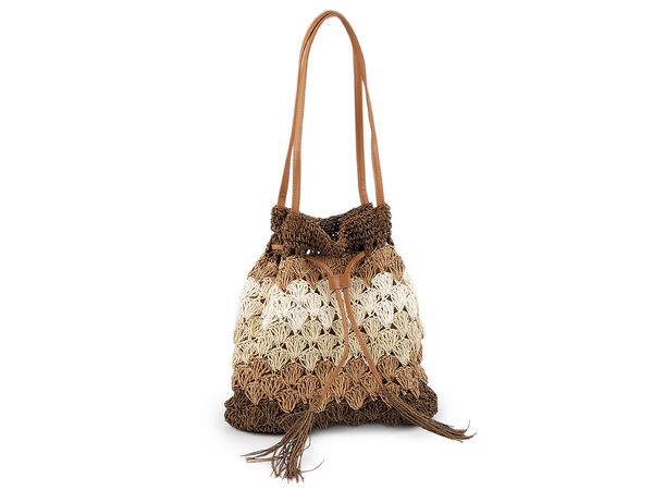 Handgehäkelte Sommer-Schultertasche aus Papiergarn mit Quasten (35x35 cm)