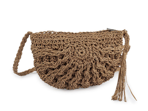 Gehäkelte Raffia-Handtasche - Bast mit Reißverschluss 25x19 cm