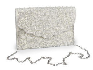 Elegante, perlenverzierte Abend-Clutch mit abnehmbarem Kettenriemen