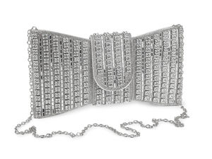 Abendtasche mit Strass-Schleife - Elegante Clutch mit abnehmbarer Kette