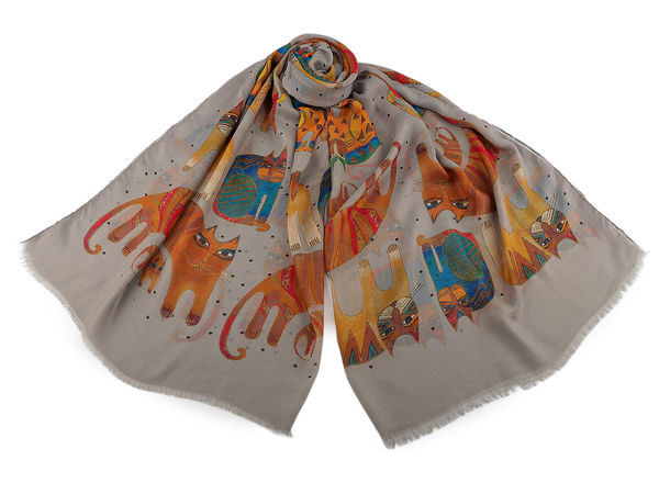Premium Sommerschal & Stola mit Katzenmotiv - Leichtes Fashion-Tuch (85 x 175 cm)