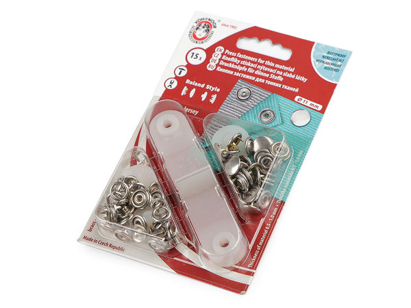 Metall-Druckknöpfe Typ Roland Ø 11 mm mit Mini-Einschlagwerkzeug – Premium-Druckknöpfe für feine und elastische Stoffe