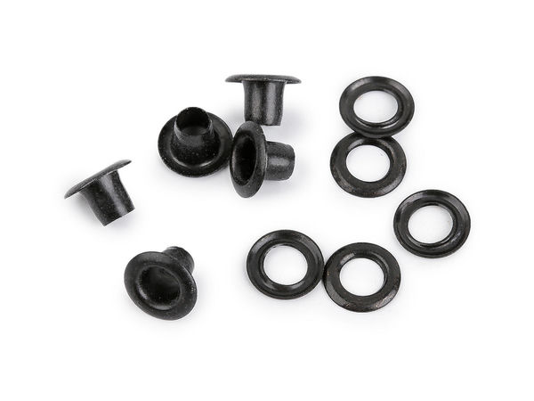 Premium rostfreie Metallösen mit Scheiben, Innen-Ø 4 mm, schwarz lackiert - Robuste Ösen für dicke Stoffe, Bademode und Taschen