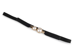 Eleganter elastischer Damen-Taillengürtel mit Perlenverschluss - Schmaler 1,5 cm Stretch-Gürtel (Schwarz)