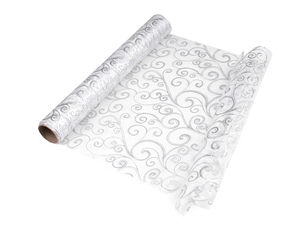 Organzastoff für Weihnachten & Hochzeit mit Metallic-Druck, Breite 36 cm