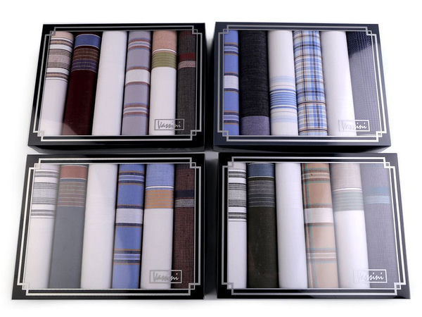 Premium Herren-Stofftaschentücher Geschenkbox-Set - 6er-Pack in klassischen, sortierten Designs