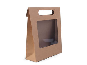 Geschenktüte aus Kraftpapier Natur mit transparentem Sichtfenster und Griffloch - 16 x 21 cm