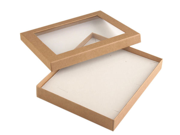 Premium gepolsterte Schmuckschachtel mit Sichtfenster, 16 x 19,5 cm - Naturbraun