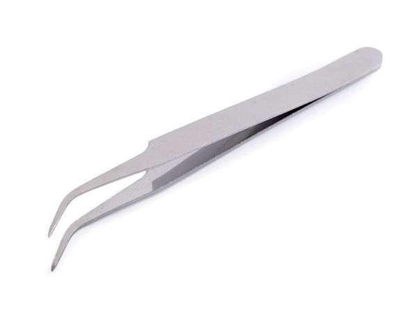 Premium Metall-Pinzette gebogen (11,5 cm) - Vernickelte Präzisionspinzette für Quilling, Nailart, Strasssteine und feine Bastelarbeiten