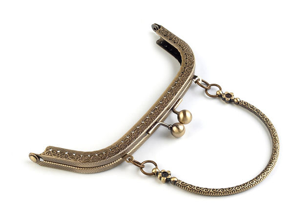 Taschenbügel zum Einnähen aus Metall mit Griff, Altmessing - 16,2 x 14 cm