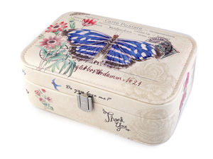 Schmuckschatulle aus Kunstleder mit Schmetterlingsmotiv, Spiegel und Fächer-Organizer