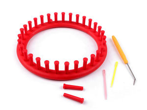 Premium-Rundstrickrahmen (19 cm) - Strickring-Set für Mützen, Schals & Loops - Anfängerfreundliches DIY-Bastelset, Rot