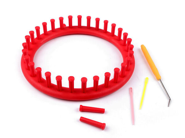 Premium-Rundstrickrahmen (19 cm) - Strickring-Set für Mützen, Schals & Loops - Anfängerfreundliches DIY-Bastelset, Rot